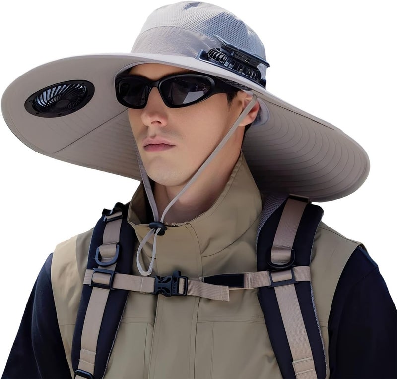 ZoeMeilil Solar Fan Fishing Hat 2 Fans – UPF 50+ UV Protection, Adjustable Bucket Hat for Fishing/Gardening/Hiking/Travel - Image 1